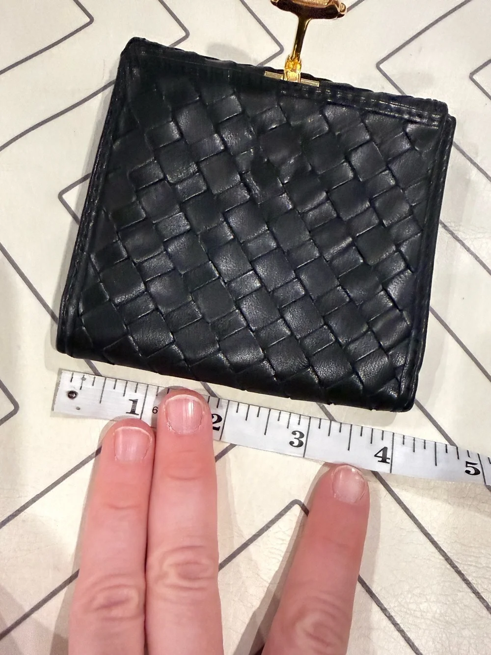 Rich Brown Woven Leather Wallet with Gold Turn-Lock